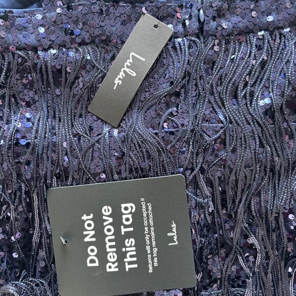 Lulus Fringe Fashion Navy Sequin Fringe Bodycon Mini Dress Blue - Size L - Picture 2 of 3